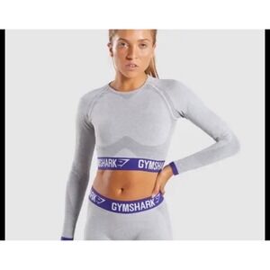 Gymshark Seamless Cropped Long Sleeve Top Gray Women's Small DRY Moisture‎ Mgt.